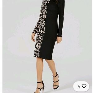 Bar III Black and Animal Print Long Sleeve Dress SIZE: Large